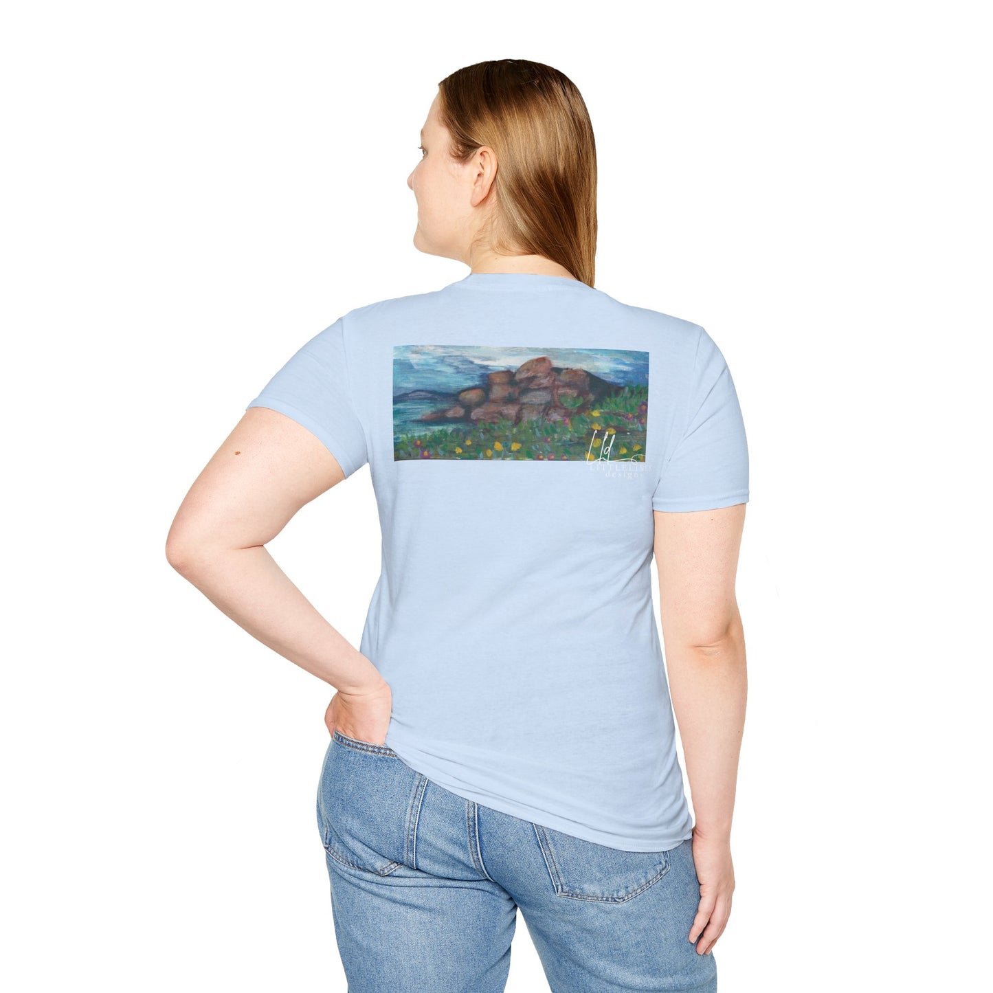 Hand painted "with the rocks" ocean T-Shirt | "Surrounds" Lanscape Floral collection | LittleLiinesdesigns