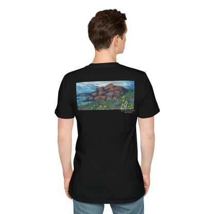 Hand painted "with the rocks" ocean T-Shirt | "Surrounds" Lanscape Floral collection | LittleLiinesdesigns