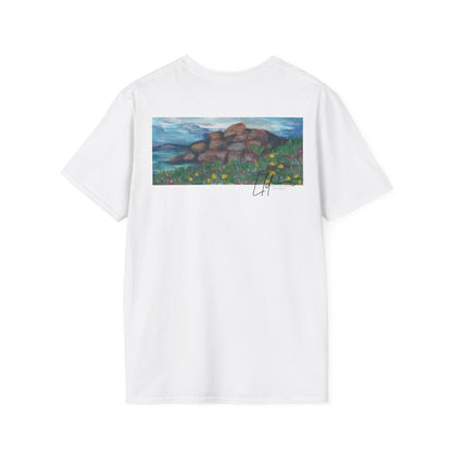 Hand painted "with the rocks" ocean T-Shirt | "Surrounds" Lanscape Floral collection | LittleLiinesdesigns