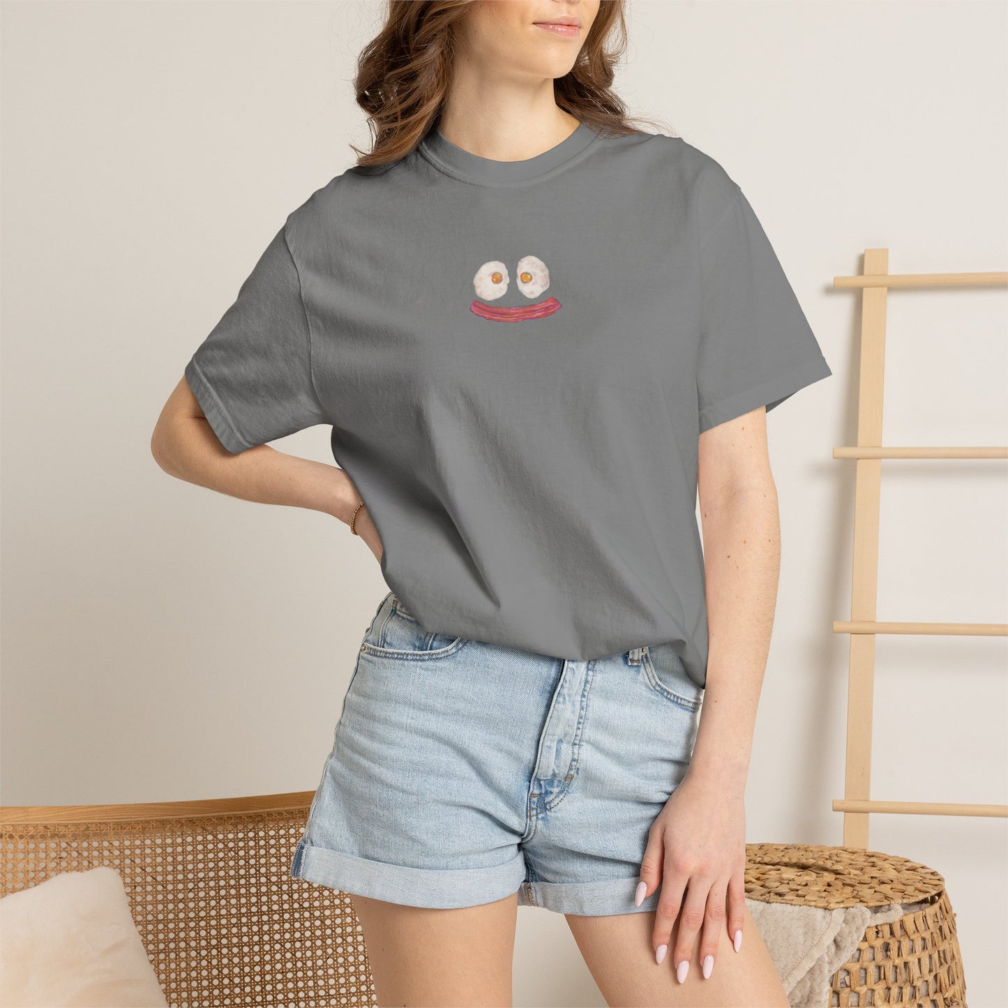 Happy Breakfast Tee | Smiley Egg & Bacon Graphic T-Shirt