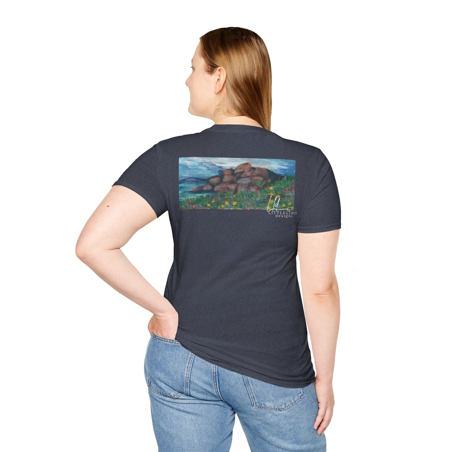 Hand painted "with the rocks" ocean T-Shirt | "Surrounds" Lanscape Floral collection | LittleLiinesdesigns