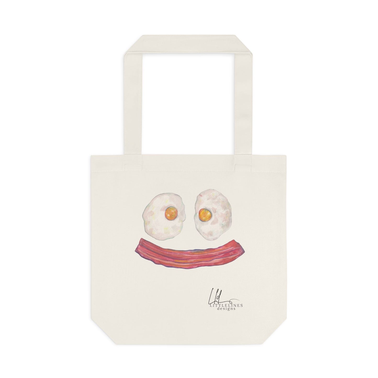 Breakfast Smile Tote Bag – Bacon & Eggs Cute Canvas Grocery Tote