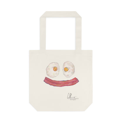 Breakfast Smile Tote Bag – Bacon & Eggs Cute Canvas Grocery Tote