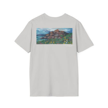 Hand painted "with the rocks" ocean T-Shirt | "Surrounds" Lanscape Floral collection | LittleLiinesdesigns
