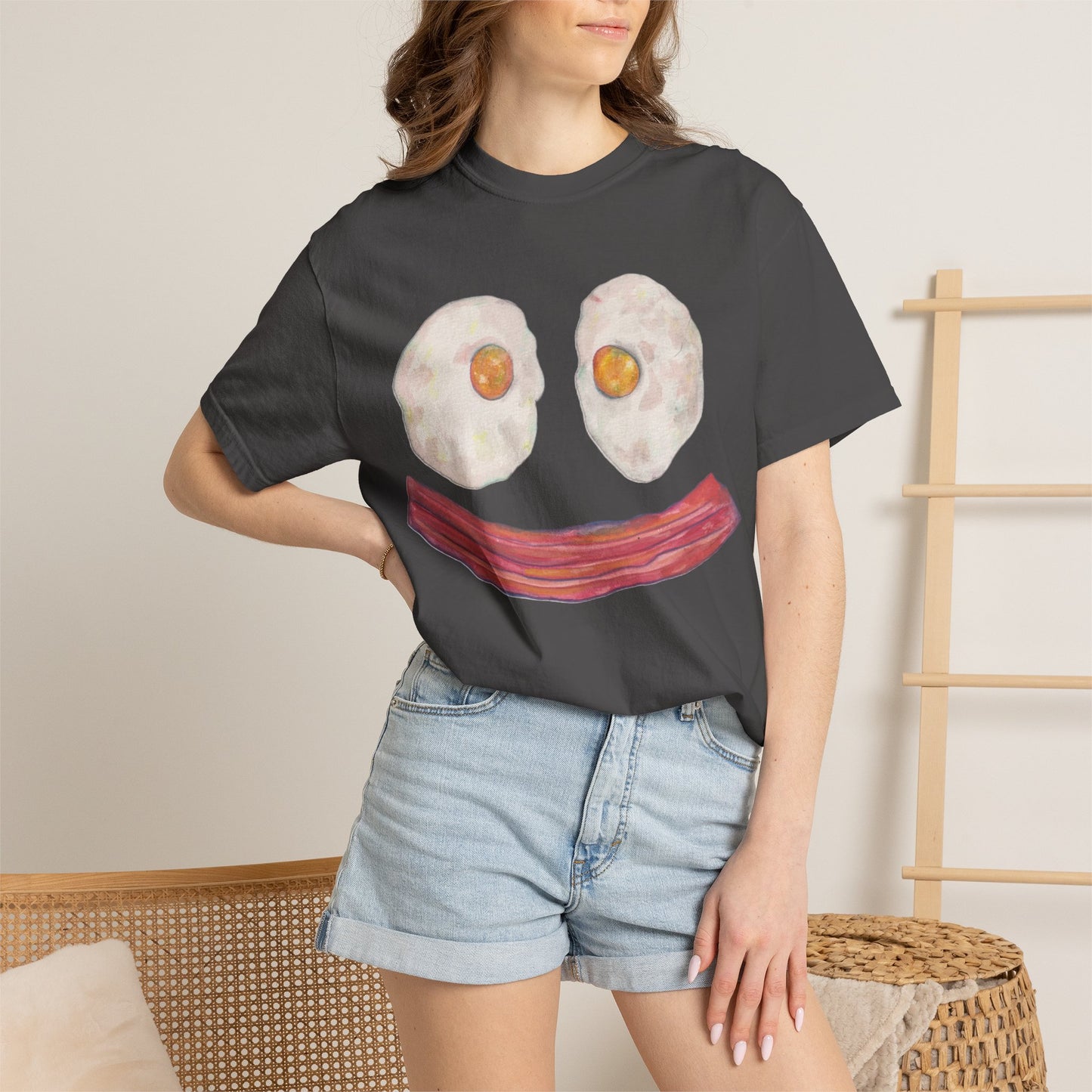 BIG Happy Breakfast Tee | Smiley Egg & Bacon Graphic T-Shirt