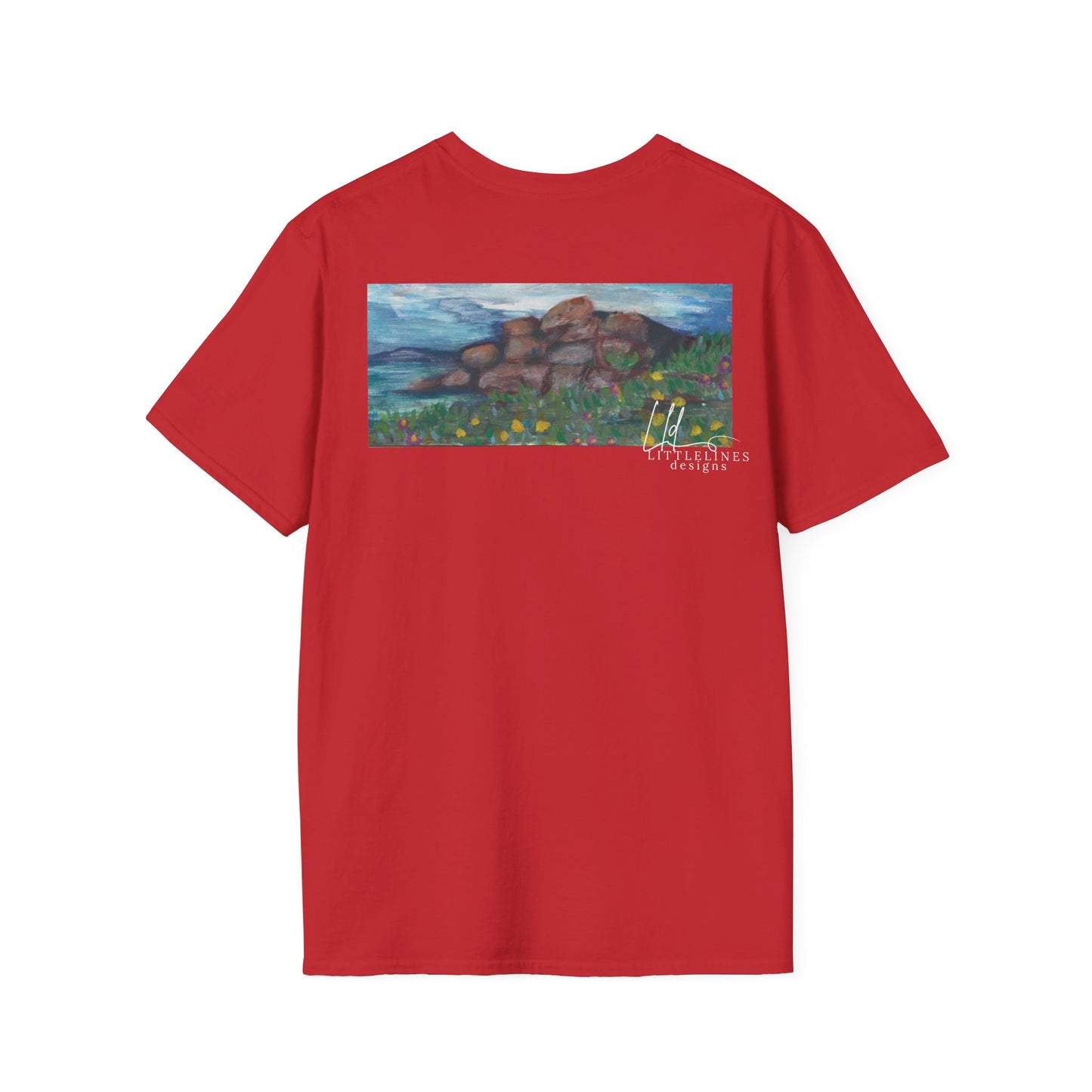 Hand painted "with the rocks" ocean T-Shirt | "Surrounds" Lanscape Floral collection | LittleLiinesdesigns