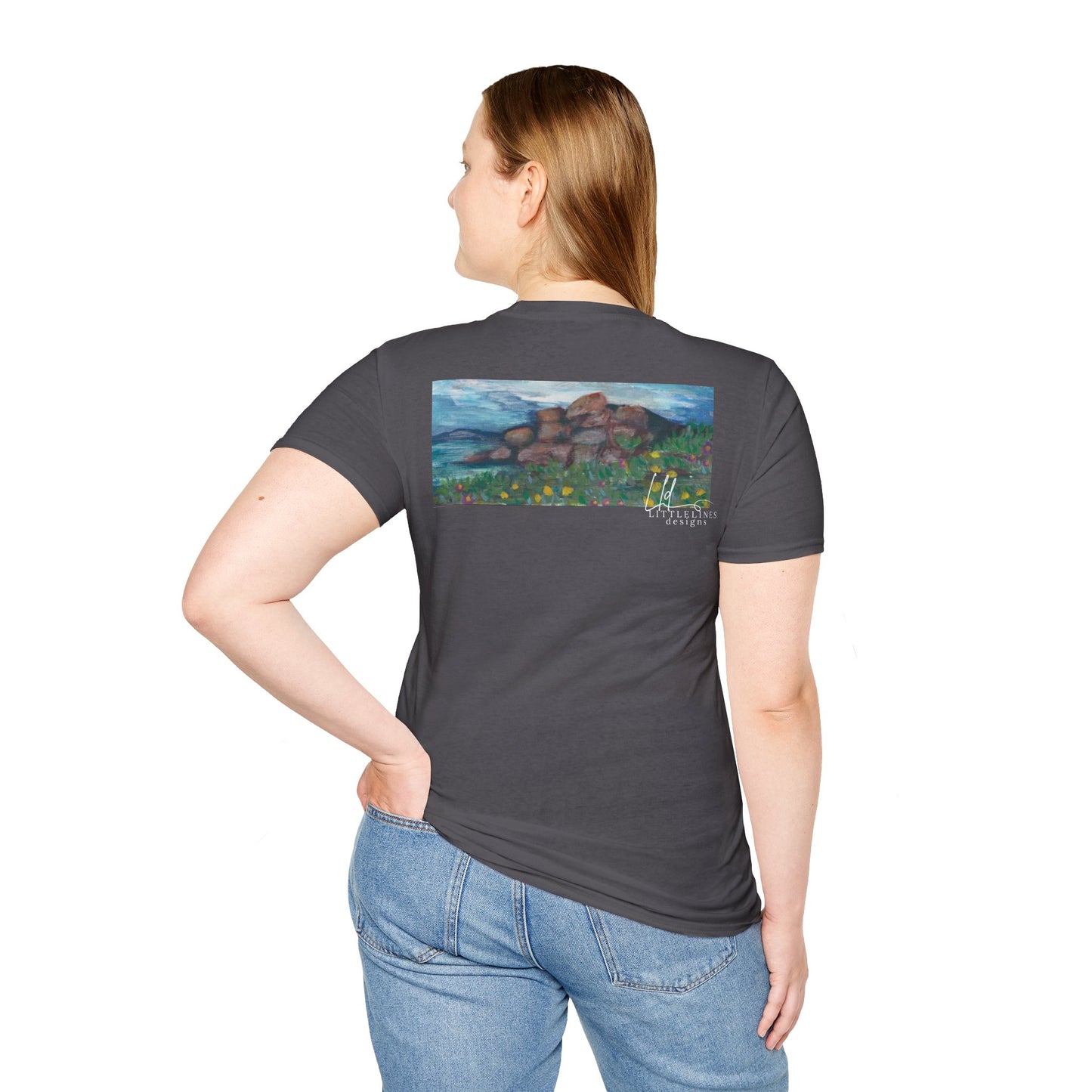 Hand painted "with the rocks" ocean T-Shirt | "Surrounds" Lanscape Floral collection | LittleLiinesdesigns