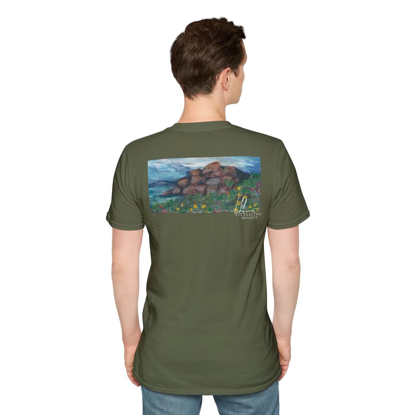 Hand painted "with the rocks" ocean T-Shirt | "Surrounds" Lanscape Floral collection | LittleLiinesdesigns