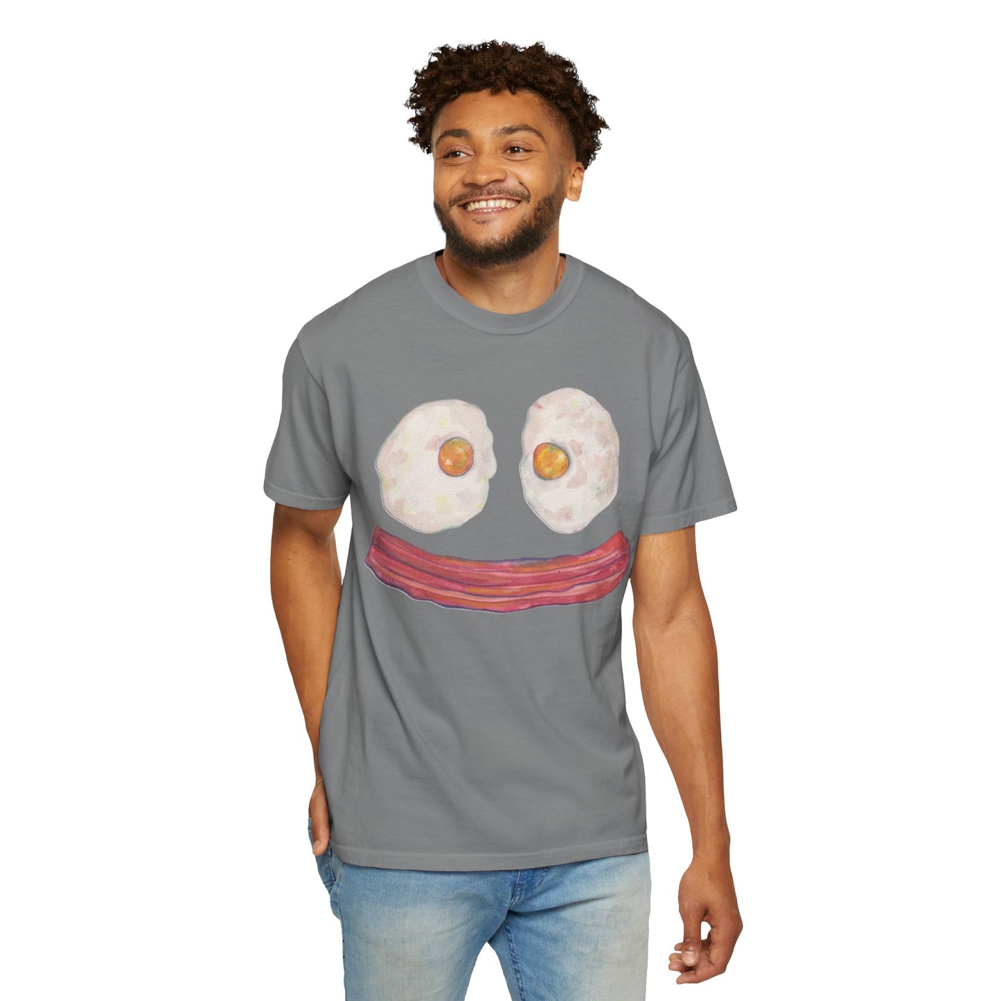 BIG Happy Breakfast Tee | Smiley Egg & Bacon Graphic T-Shirt