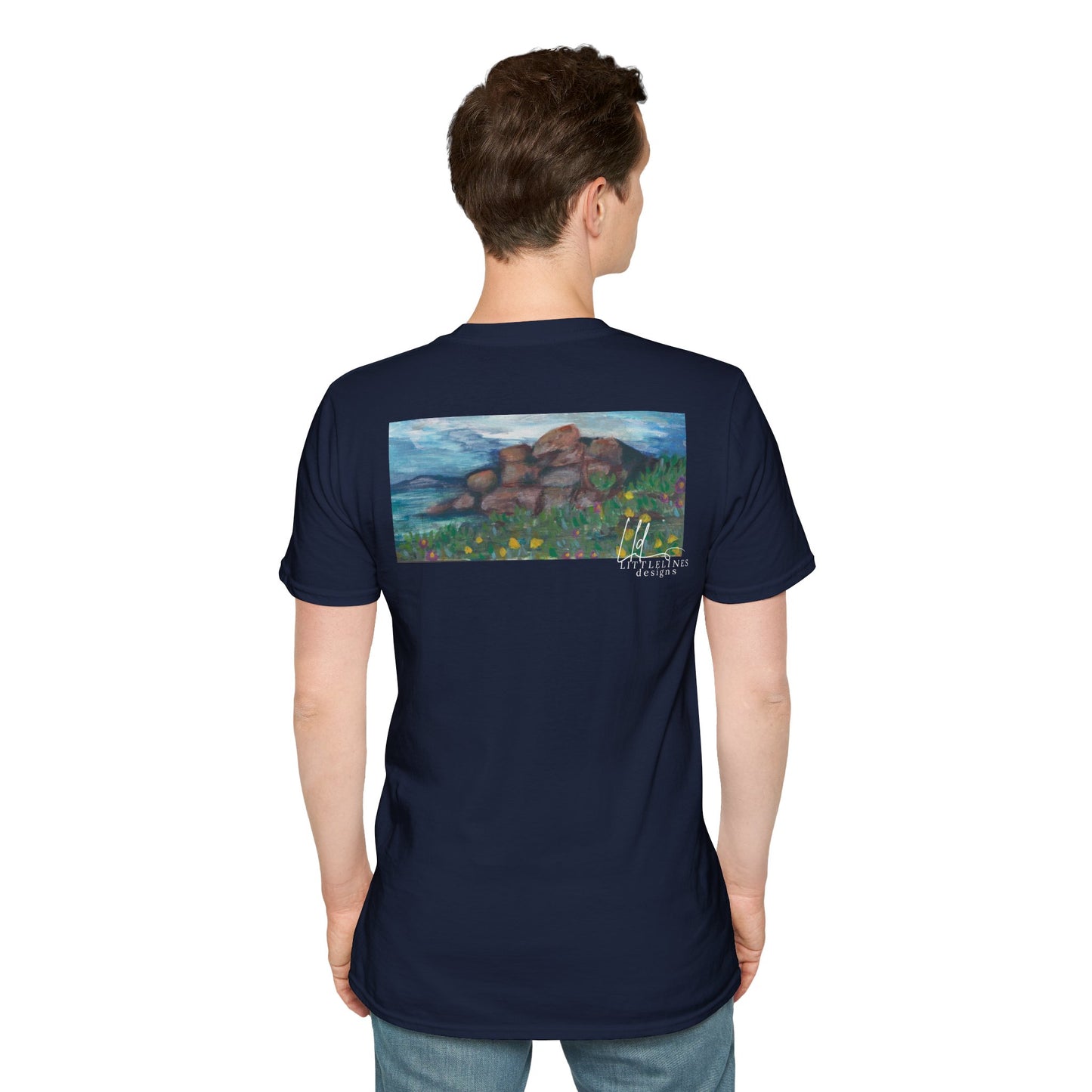 Hand painted "with the rocks" ocean T-Shirt | "Surrounds" Lanscape Floral collection | LittleLiinesdesigns