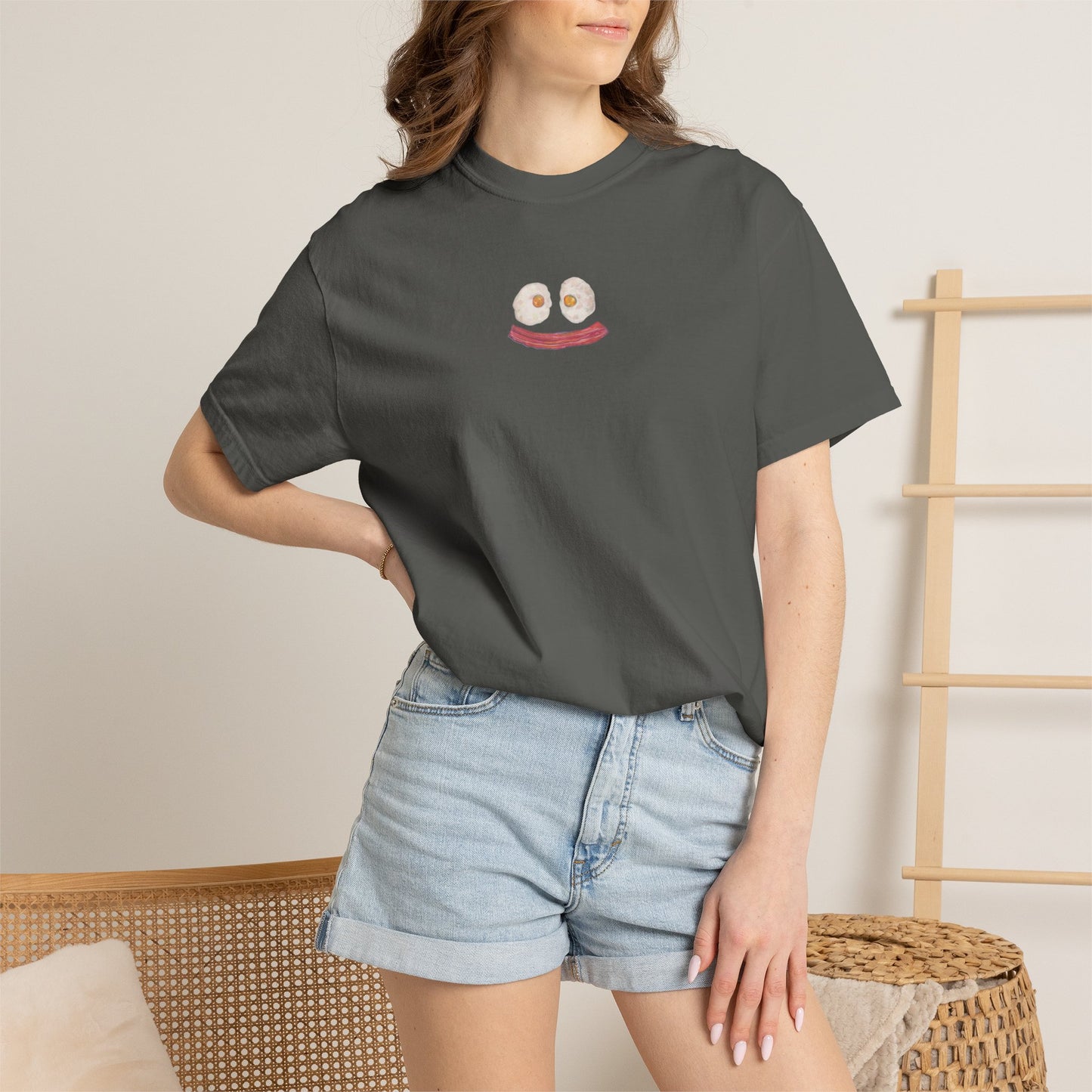 Happy Breakfast Tee | Smiley Egg & Bacon Graphic T-Shirt