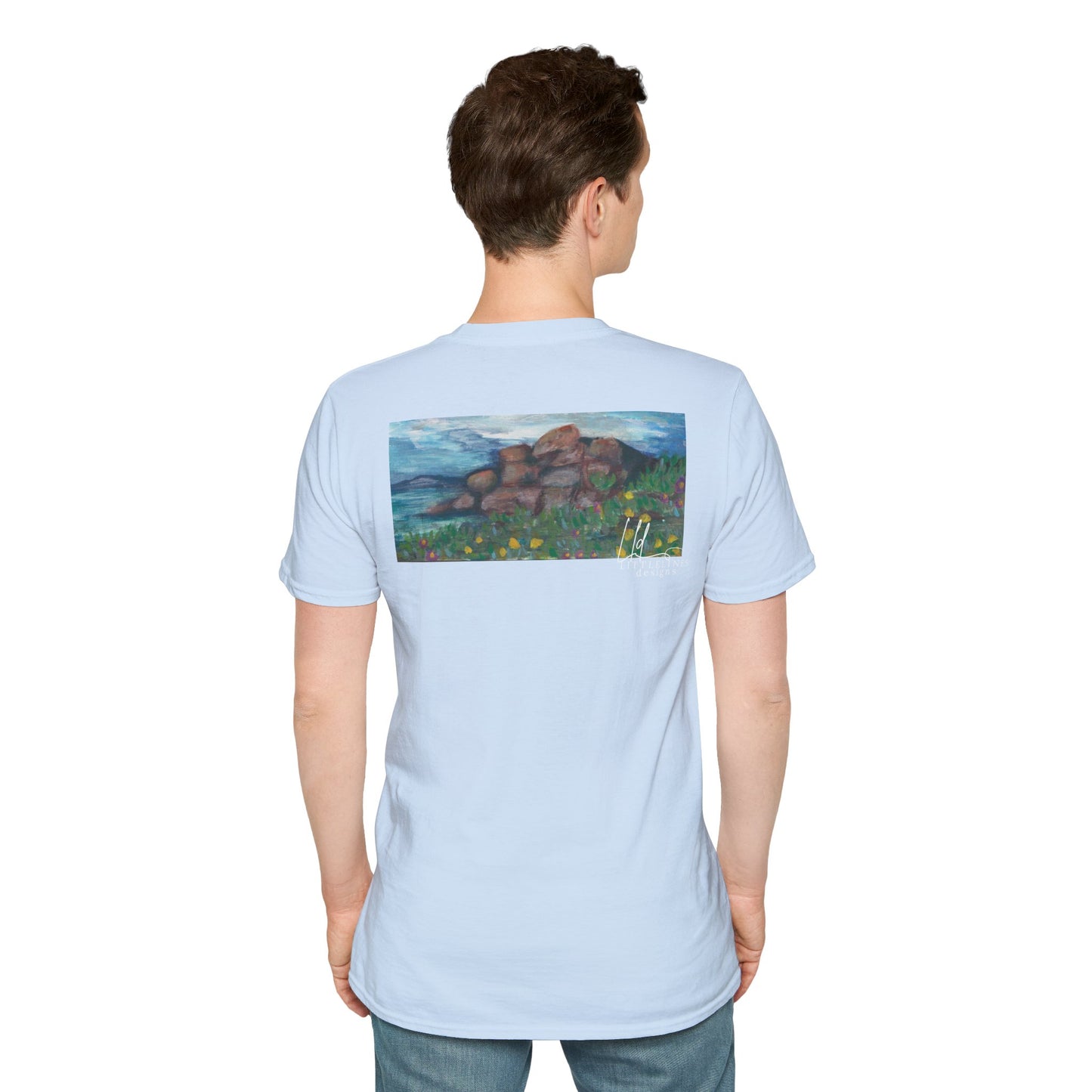 Hand painted "with the rocks" ocean T-Shirt | "Surrounds" Lanscape Floral collection | LittleLiinesdesigns