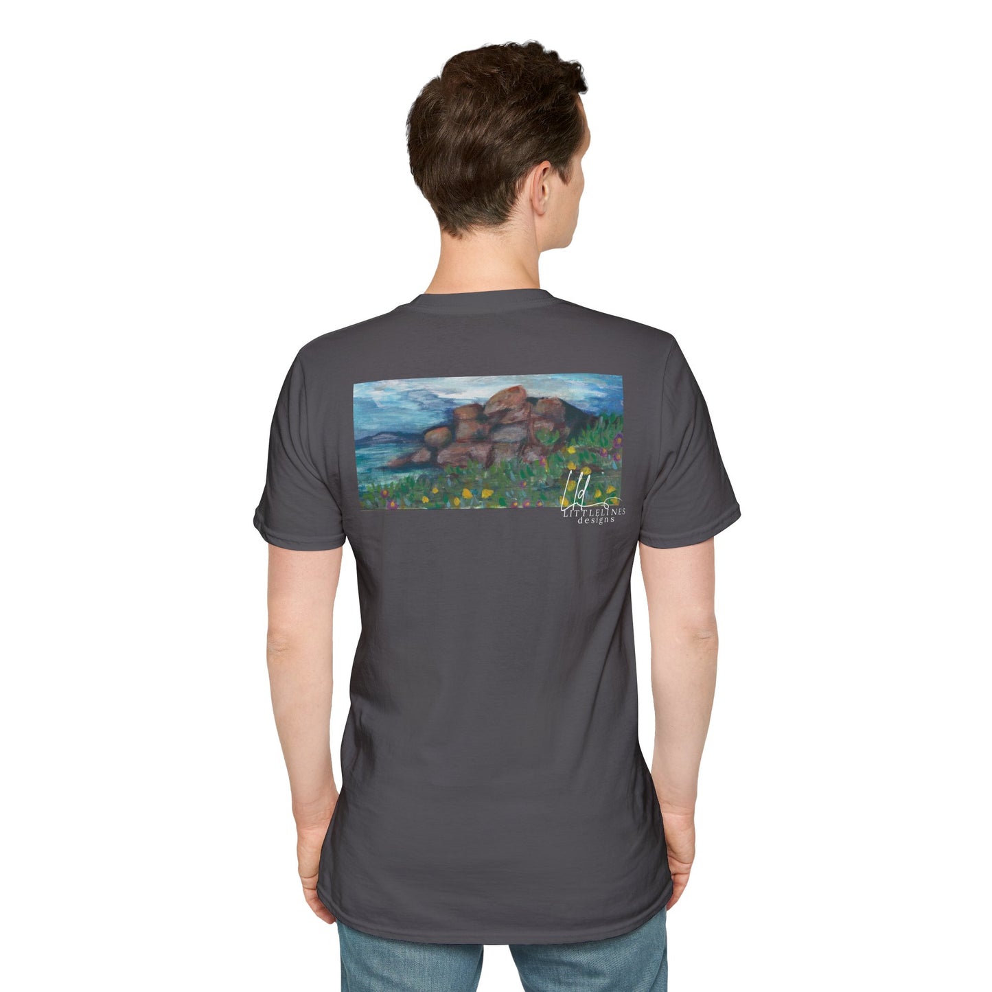 Hand painted "with the rocks" ocean T-Shirt | "Surrounds" Lanscape Floral collection | LittleLiinesdesigns