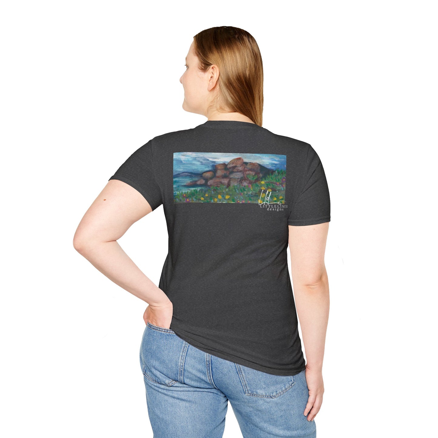 Hand painted "with the rocks" ocean T-Shirt | "Surrounds" Lanscape Floral collection | LittleLiinesdesigns