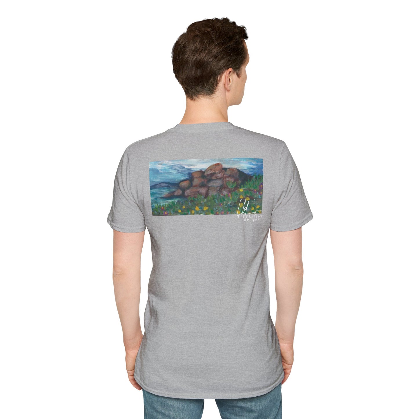 Hand painted "with the rocks" ocean T-Shirt | "Surrounds" Lanscape Floral collection | LittleLiinesdesigns