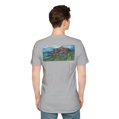 Hand painted "with the rocks" ocean T-Shirt | "Surrounds" Lanscape Floral collection | LittleLiinesdesigns