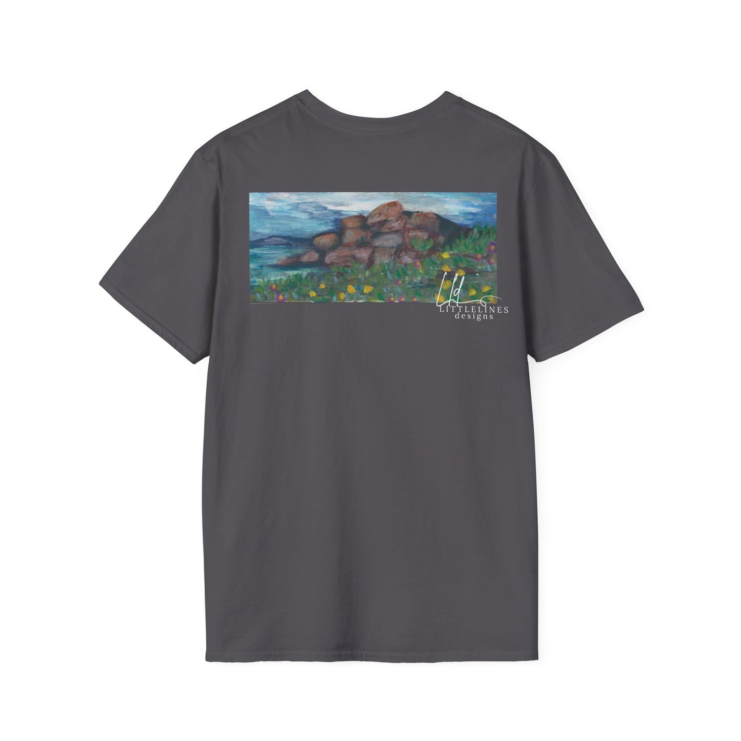 Hand painted "with the rocks" ocean T-Shirt | "Surrounds" Lanscape Floral collection | LittleLiinesdesigns
