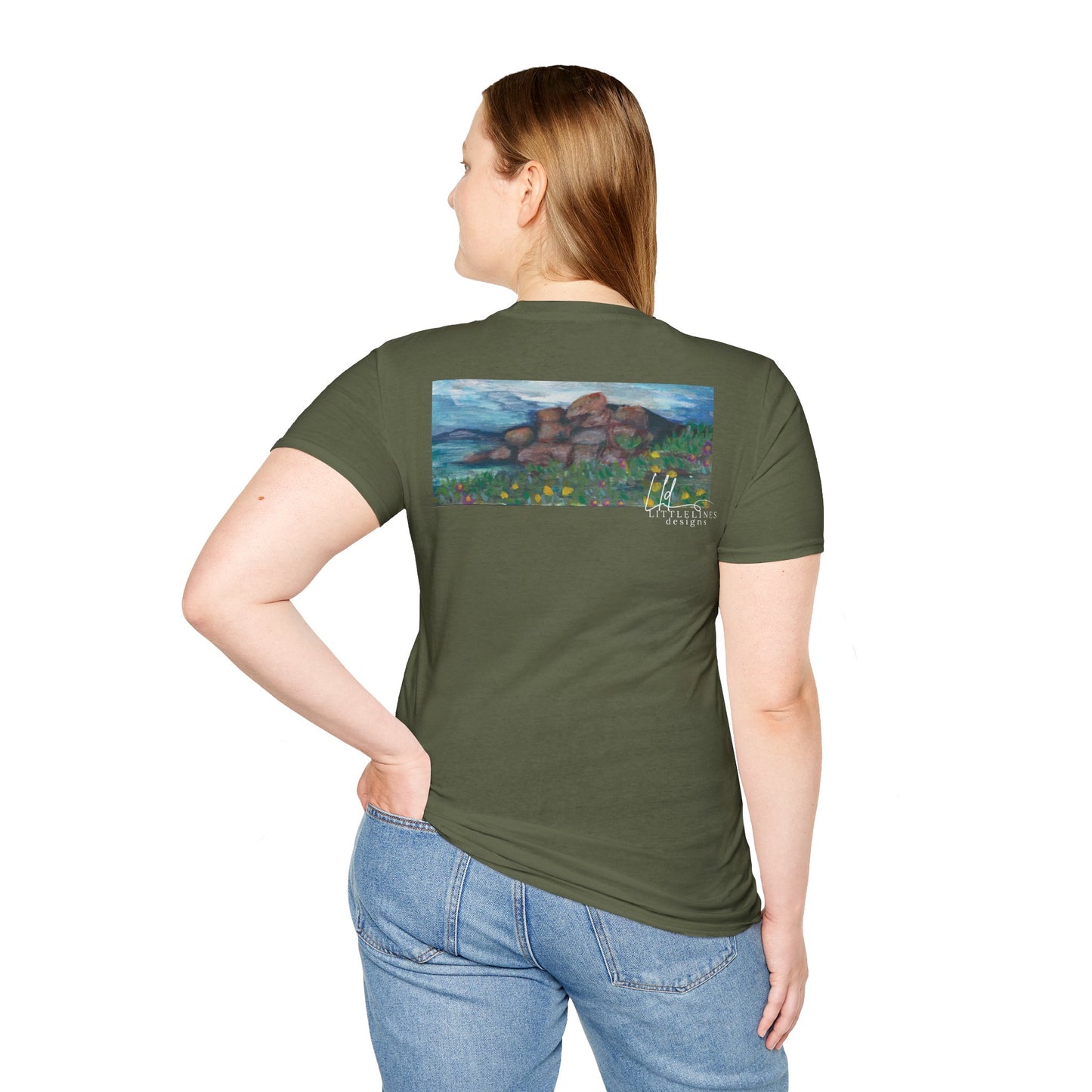 Hand painted "with the rocks" ocean T-Shirt | "Surrounds" Lanscape Floral collection | LittleLiinesdesigns