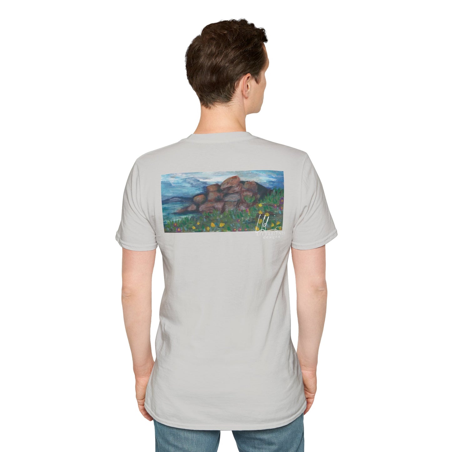Hand painted "with the rocks" ocean T-Shirt | "Surrounds" Lanscape Floral collection | LittleLiinesdesigns