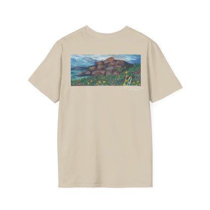 Hand painted "with the rocks" ocean T-Shirt | "Surrounds" Lanscape Floral collection | LittleLiinesdesigns