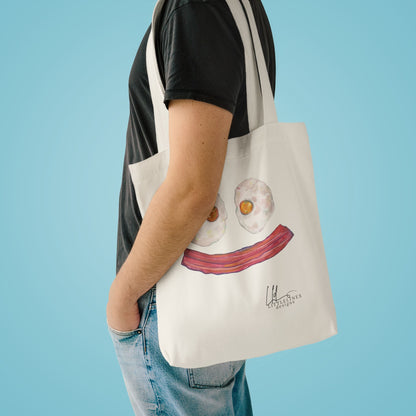 Breakfast Smile Tote Bag – Bacon & Eggs Cute Canvas Grocery Tote