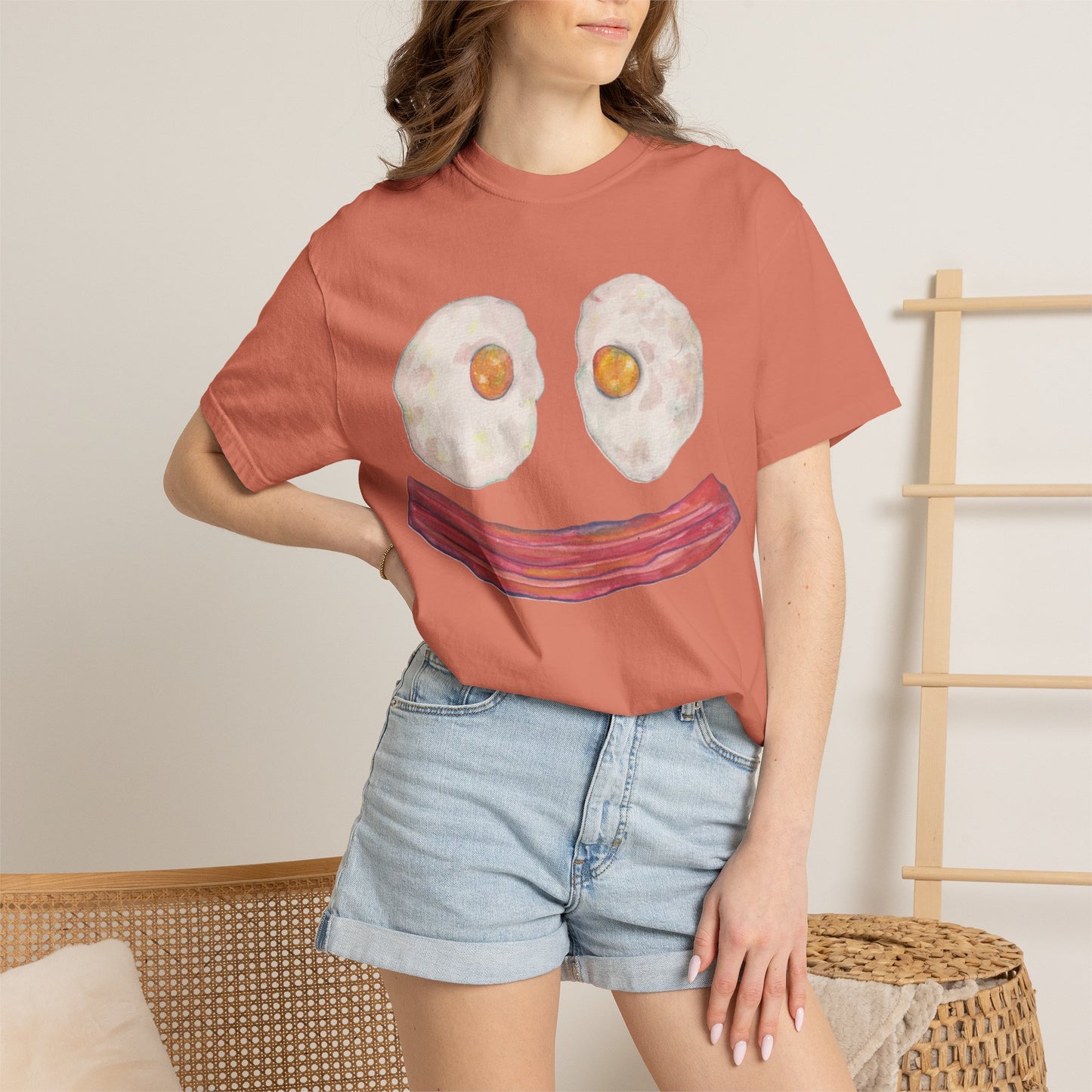 BIG Happy Breakfast Tee | Smiley Egg & Bacon Graphic T-Shirt