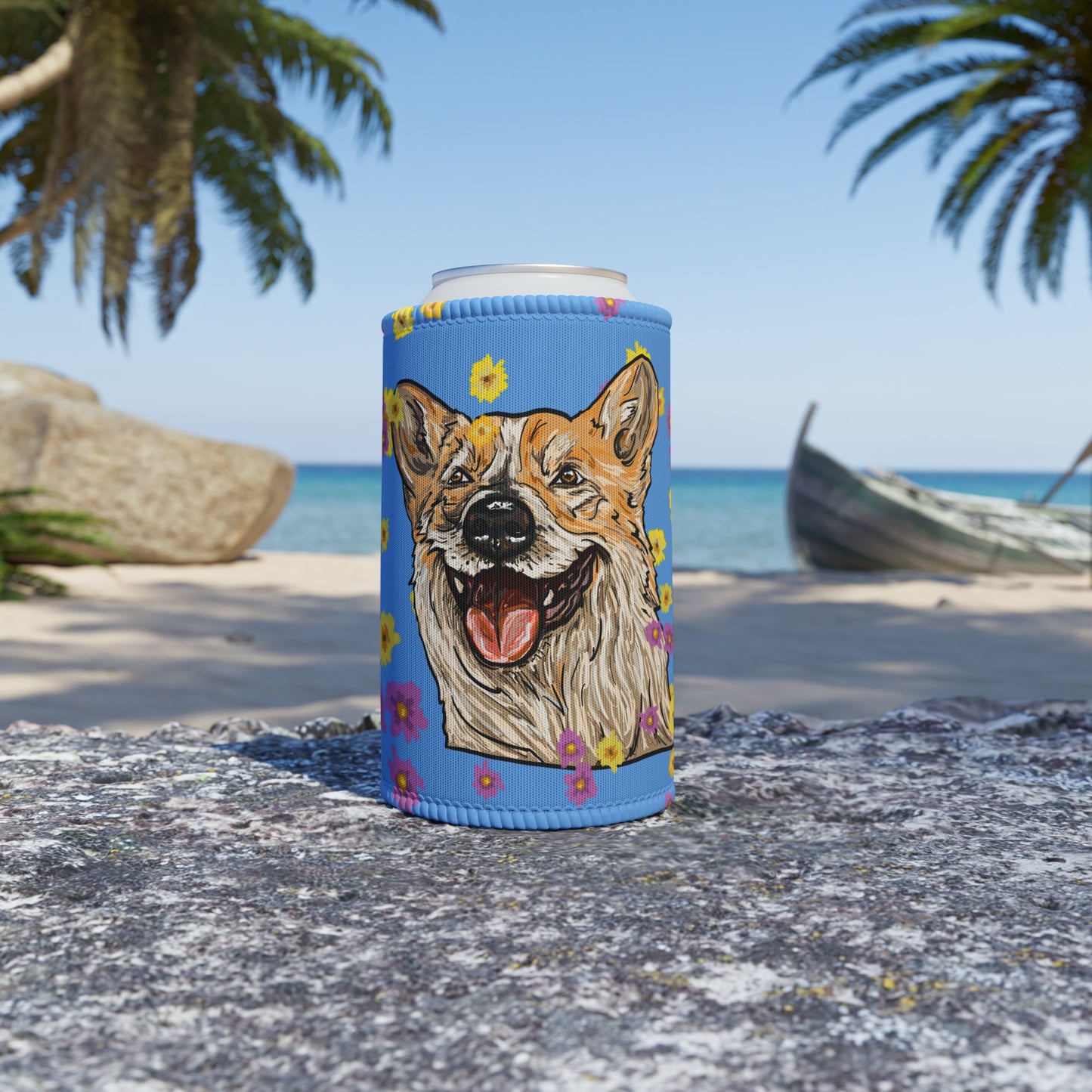 Corgi Dog Stubby cooler | Budstubs Floral collection | LittleLinesdesigns