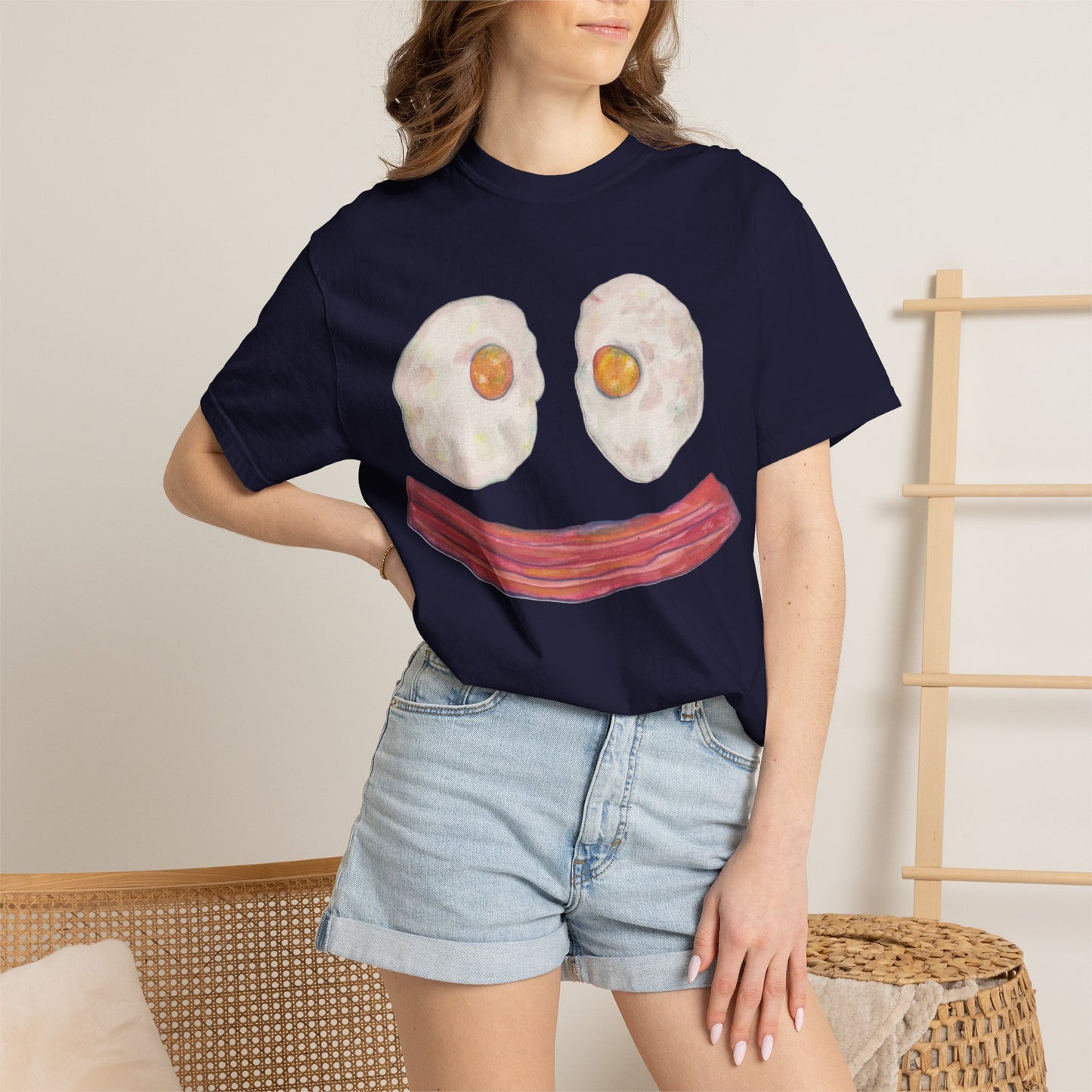 BIG Happy Breakfast Tee | Smiley Egg & Bacon Graphic T-Shirt