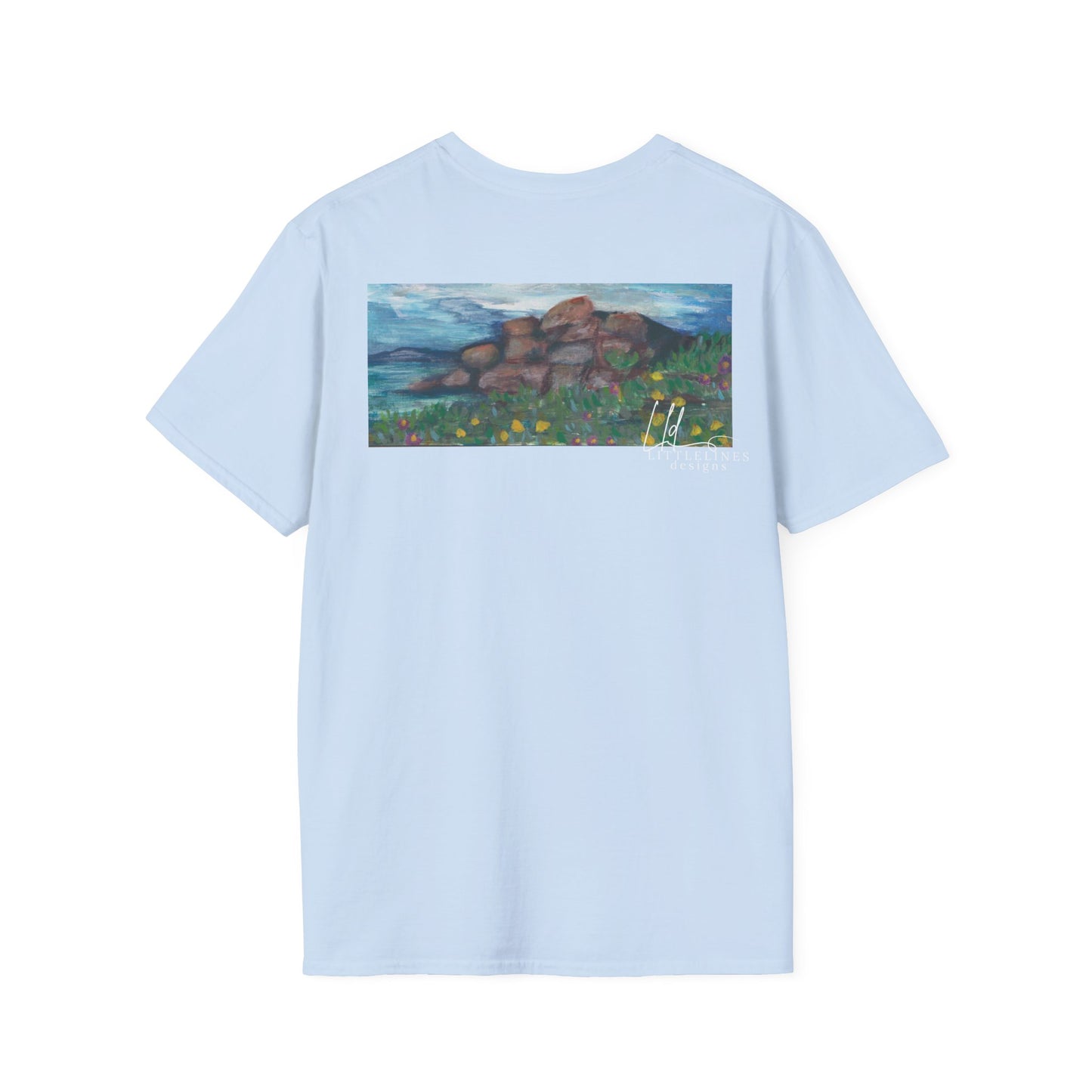 Hand painted "with the rocks" ocean T-Shirt | "Surrounds" Lanscape Floral collection | LittleLiinesdesigns