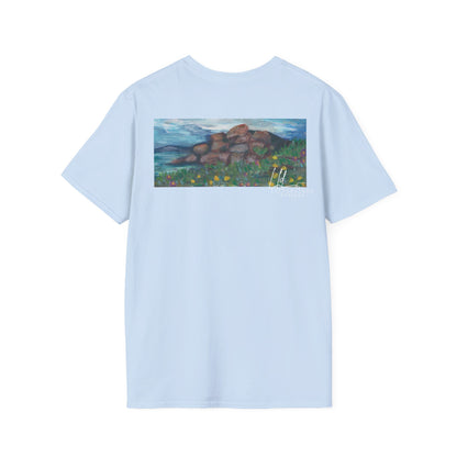 Hand painted "with the rocks" ocean T-Shirt | "Surrounds" Lanscape Floral collection | LittleLiinesdesigns