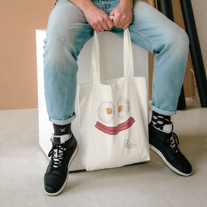 Breakfast Smile Tote Bag – Bacon & Eggs Cute Canvas Grocery Tote