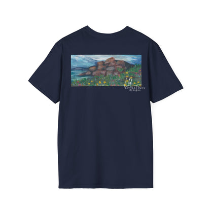 Hand painted "with the rocks" ocean T-Shirt | "Surrounds" Lanscape Floral collection | LittleLiinesdesigns