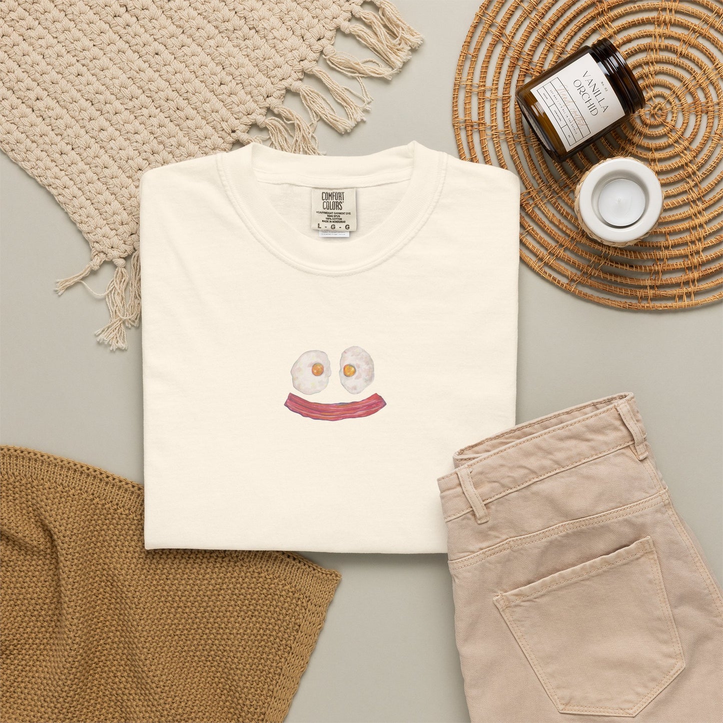 Happy Breakfast Tee | Smiley Egg & Bacon Graphic T-Shirt