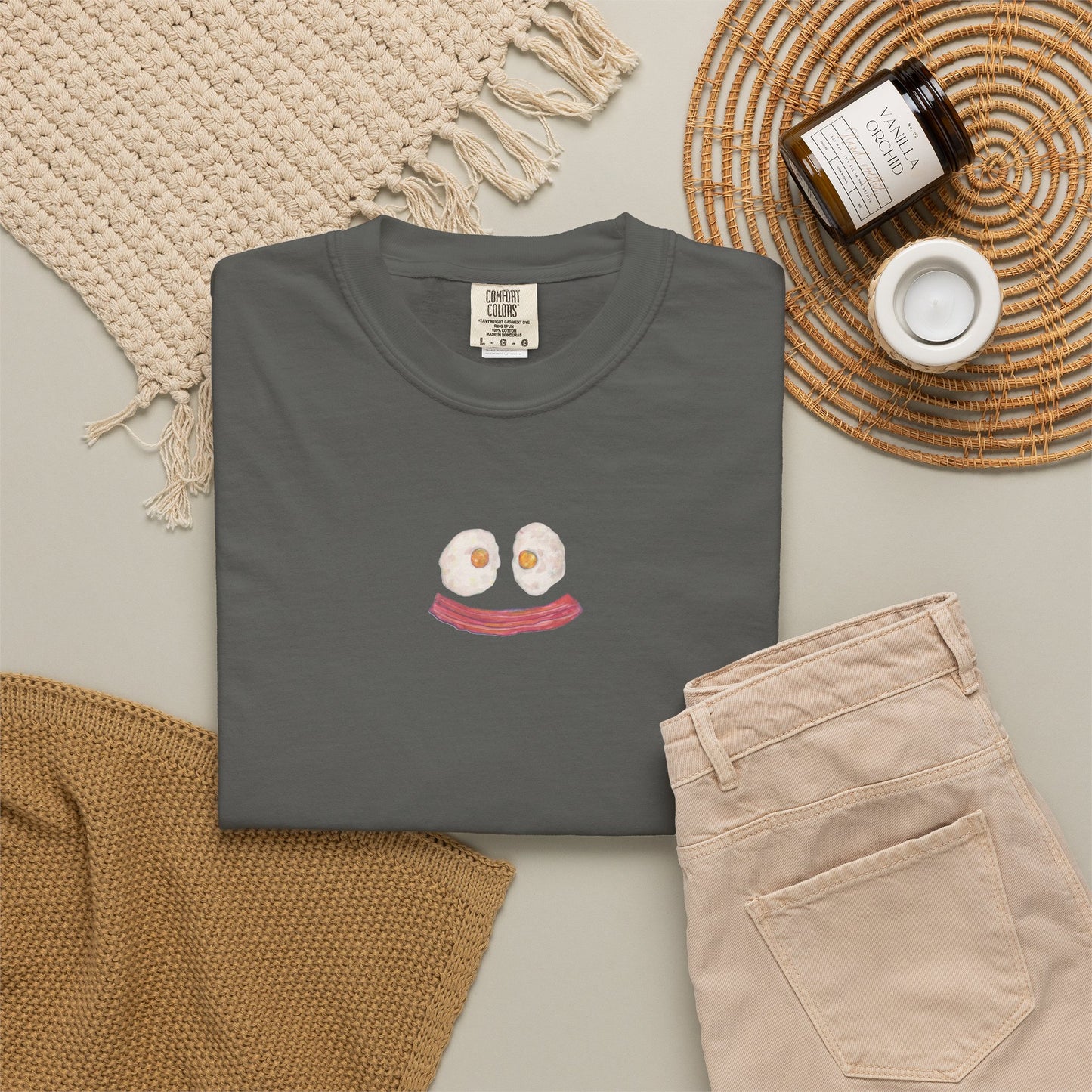 Happy Breakfast Tee | Smiley Egg & Bacon Graphic T-Shirt