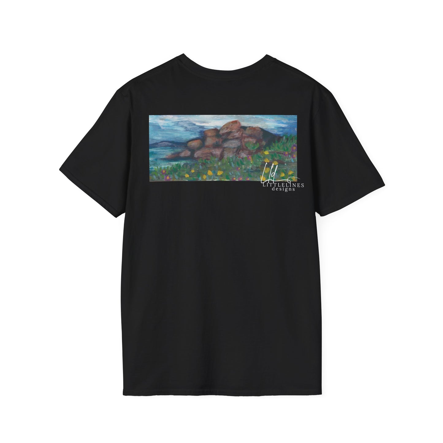 Hand painted "with the rocks" ocean T-Shirt | "Surrounds" Lanscape Floral collection | LittleLiinesdesigns