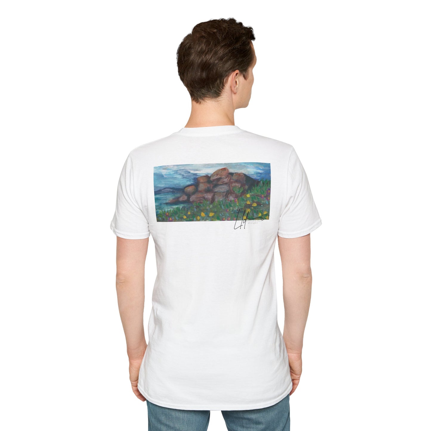 Hand painted "with the rocks" ocean T-Shirt | "Surrounds" Lanscape Floral collection | LittleLiinesdesigns