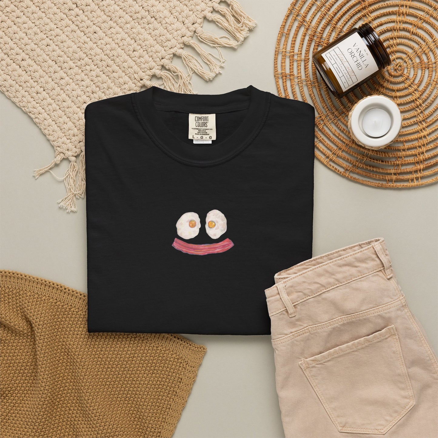 Happy Breakfast Tee | Smiley Egg & Bacon Graphic T-Shirt