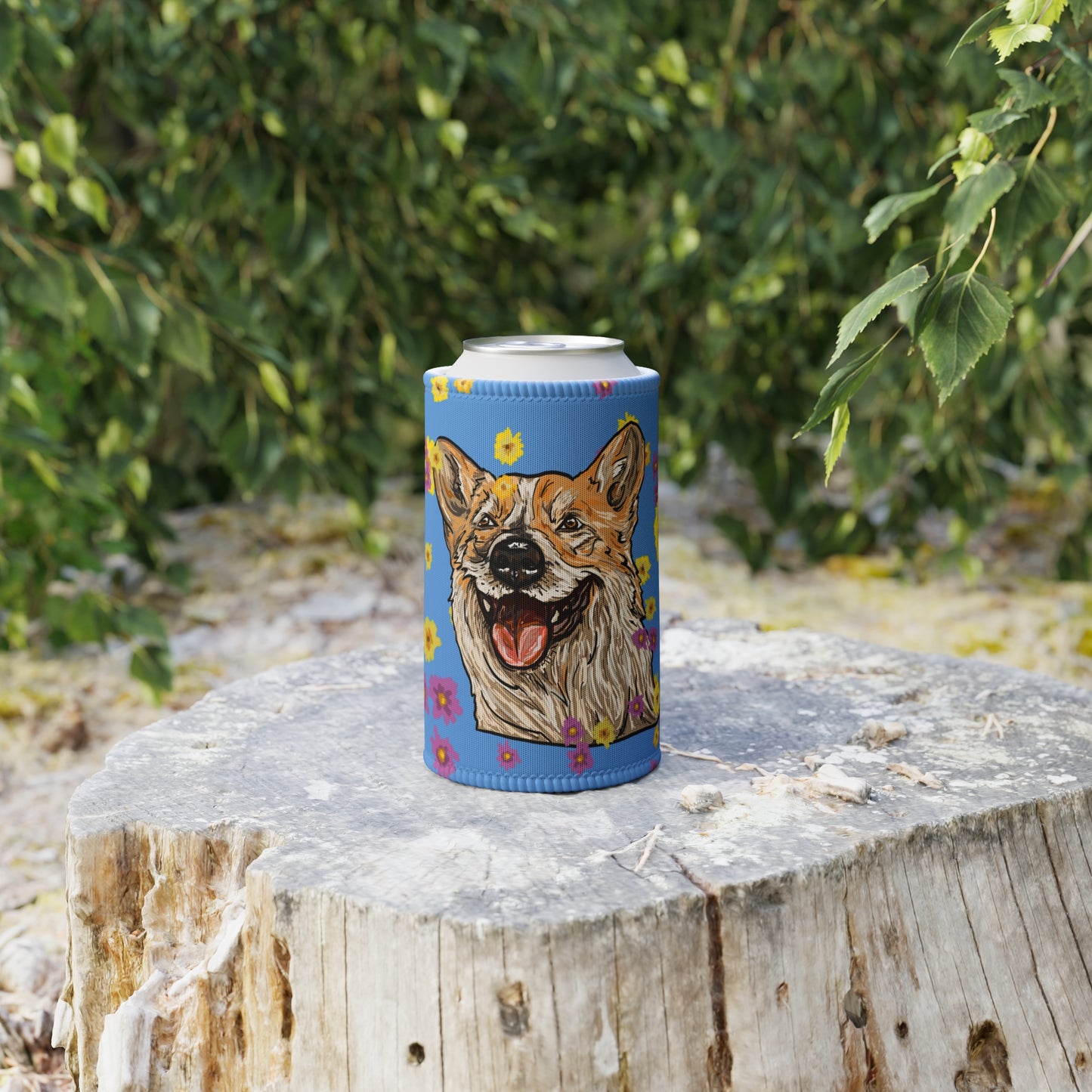 Corgi Dog Stubby cooler | Budstubs Floral collection | LittleLinesdesigns