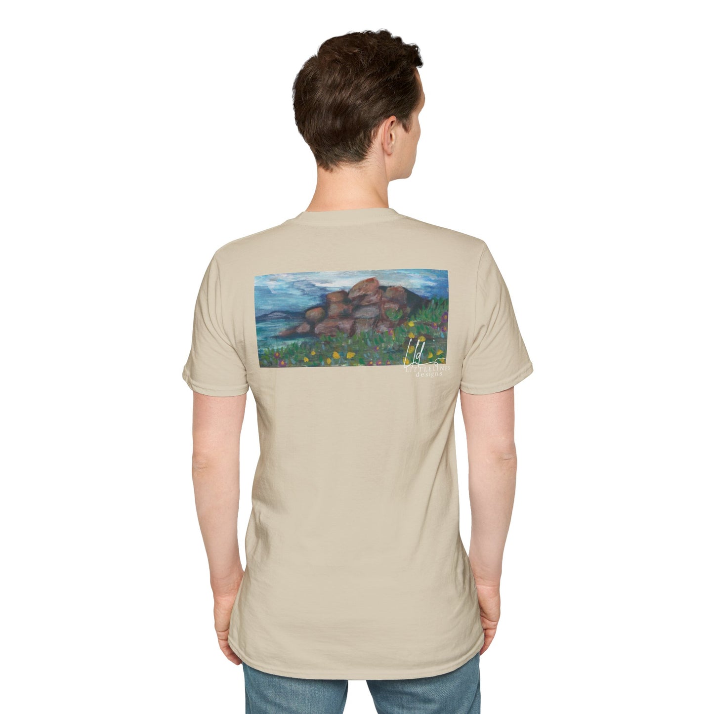 Hand painted "with the rocks" ocean T-Shirt | "Surrounds" Lanscape Floral collection | LittleLiinesdesigns