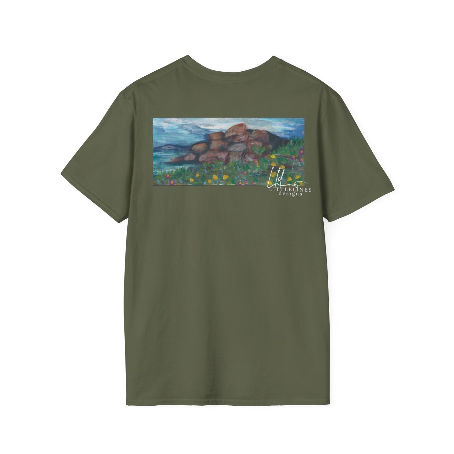 Hand painted "with the rocks" ocean T-Shirt | "Surrounds" Lanscape Floral collection | LittleLiinesdesigns