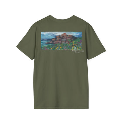 Hand painted "with the rocks" ocean T-Shirt | "Surrounds" Lanscape Floral collection | LittleLiinesdesigns