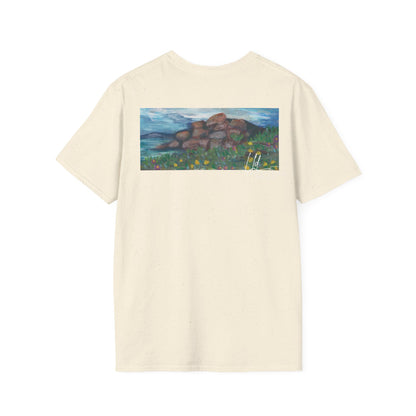 Hand painted "with the rocks" ocean T-Shirt | "Surrounds" Lanscape Floral collection | LittleLiinesdesigns