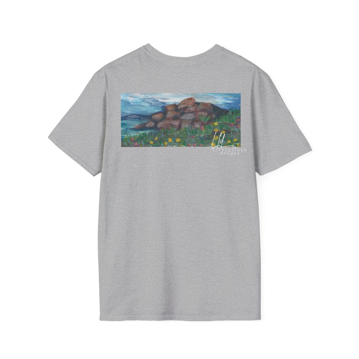 Hand painted "with the rocks" ocean T-Shirt | "Surrounds" Lanscape Floral collection | LittleLiinesdesigns