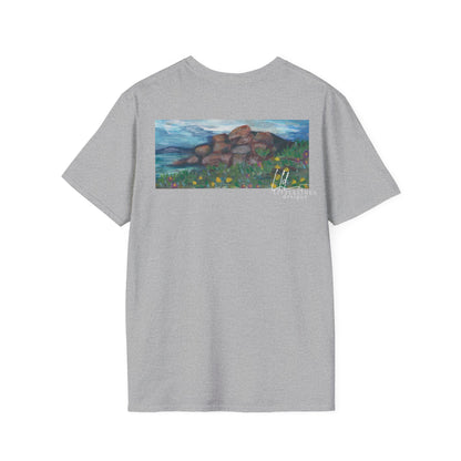 Hand painted "with the rocks" ocean T-Shirt | "Surrounds" Lanscape Floral collection | LittleLiinesdesigns