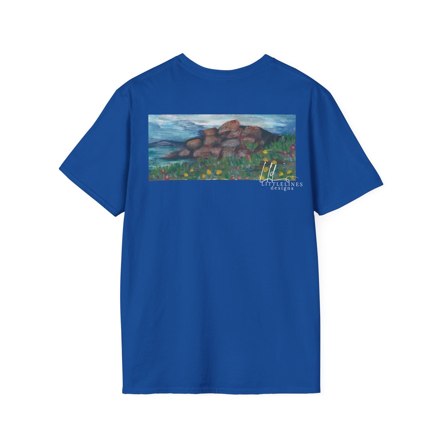 Hand painted "with the rocks" ocean T-Shirt | "Surrounds" Lanscape Floral collection | LittleLiinesdesigns