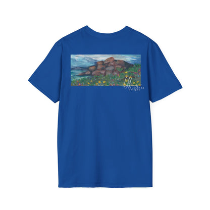 Hand painted "with the rocks" ocean T-Shirt | "Surrounds" Lanscape Floral collection | LittleLiinesdesigns