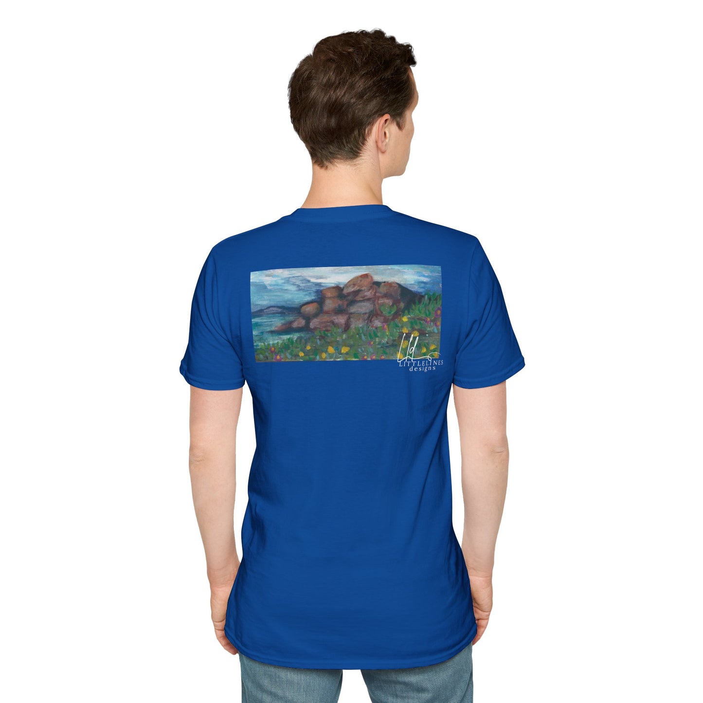 Hand painted "with the rocks" ocean T-Shirt | "Surrounds" Lanscape Floral collection | LittleLiinesdesigns