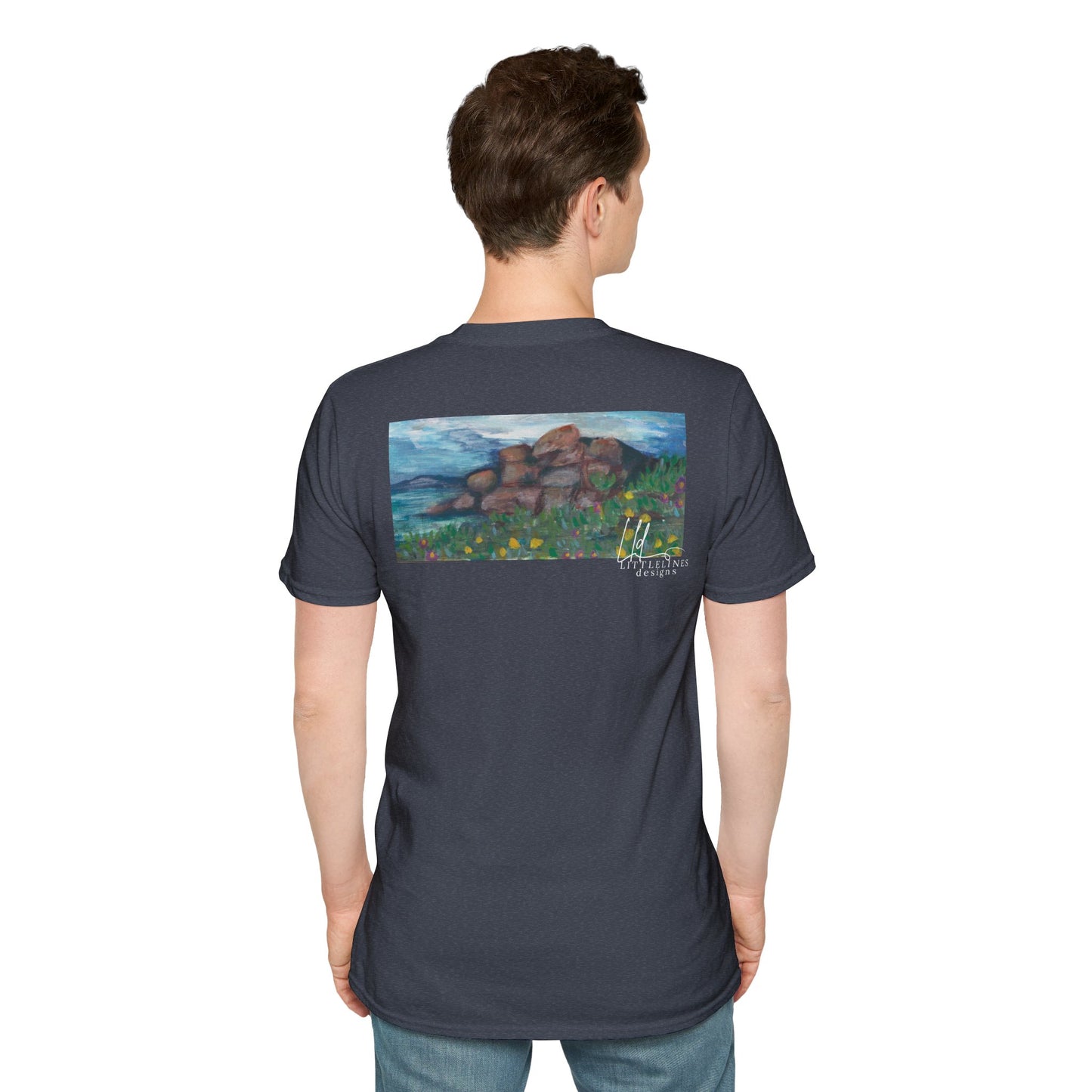 Hand painted "with the rocks" ocean T-Shirt | "Surrounds" Lanscape Floral collection | LittleLiinesdesigns