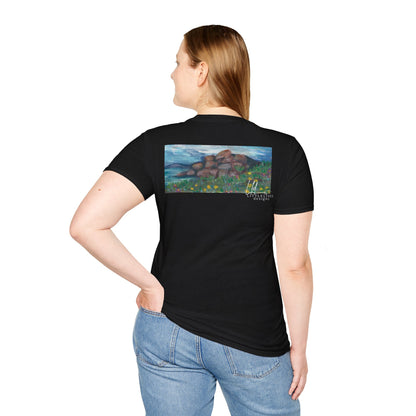 Hand painted "with the rocks" ocean T-Shirt | "Surrounds" Lanscape Floral collection | LittleLiinesdesigns
