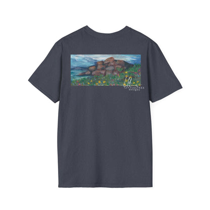 Hand painted "with the rocks" ocean T-Shirt | "Surrounds" Lanscape Floral collection | LittleLiinesdesigns